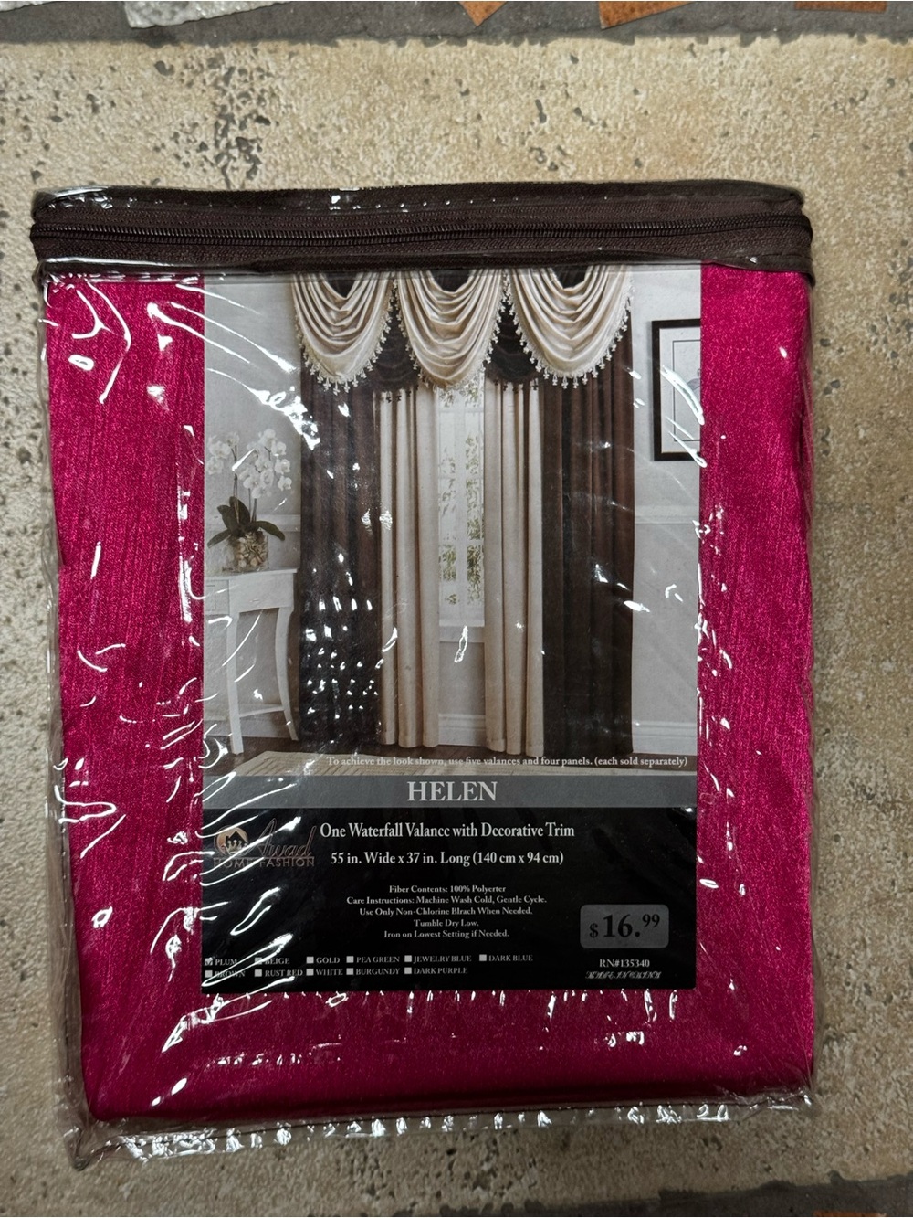 Helena Hot Pink Waterfall Valance with Decorative Trim